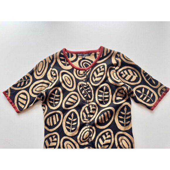 GUDRUN SJODEN Black Abstract Leaf Cotton Intarsia Knit Cardigan Sweater, Size S - Picture 7 of 11
